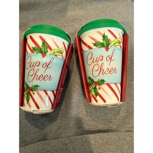 Lenox‎ Cup of Cheer Travel Mugs Set of 2 Holiday Candy Cane Stripes Christmas